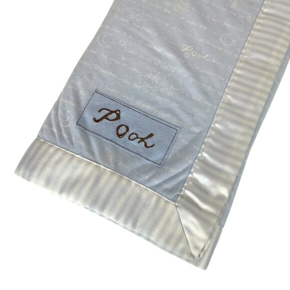 Disney Baby Classic Pooh Blue Plush Blanket With Satin Trim Embroidered Logo - Picture 1 of 7